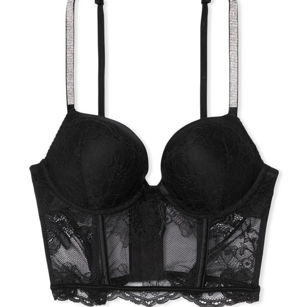 NWT VS Bombshell Push-up(Adds 2Cup Sizes) Lace Bustier Corset Top Sparkle Strap